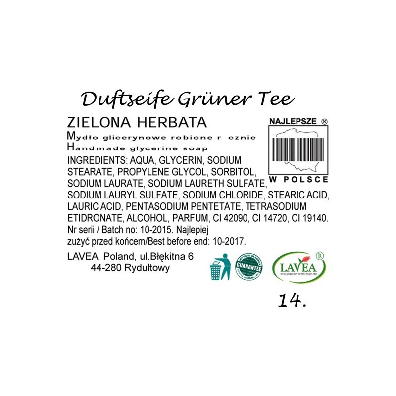 14 Aromatherapeutische Naturseife / Duftseife Grüner Tee