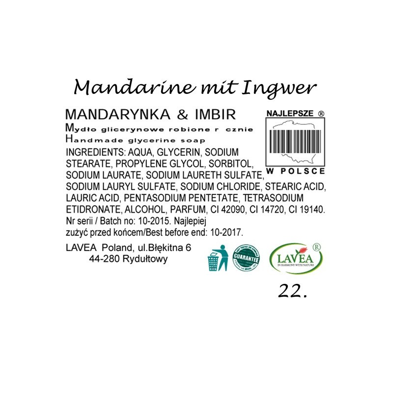 22 Aromatherapeutische Naturseife / Duftseife Mandarine mit Ingwer